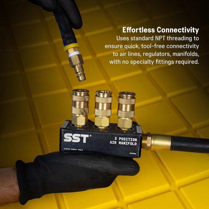 Stupid Simple Tools SST - Air Manifold - 1/2" NPT Inlet and 1/4" NPT Outlet - Multi-Port Function - Air Compressor Fittings - (2 Position) - Image 4